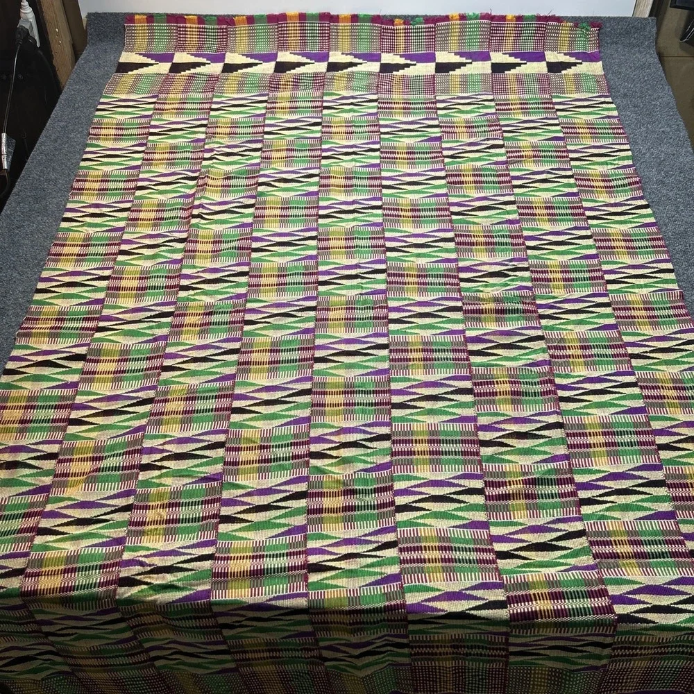 Vintage Handwoven Kente Cloth Ghana African Tribal Textile Blanket 41x70 In